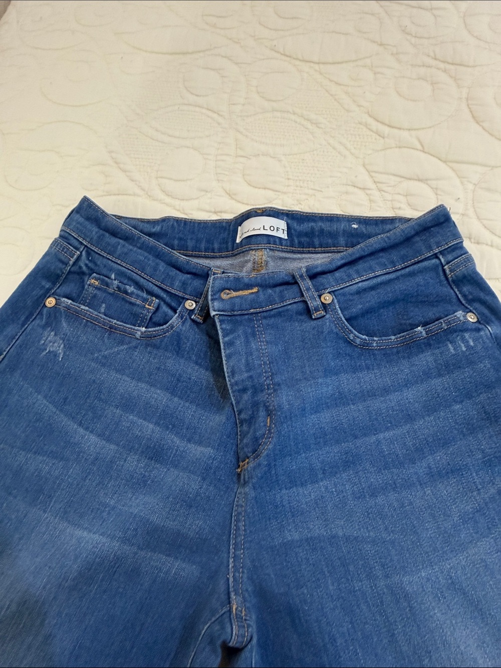 LOFT Dark Blue Boyfriend Jeans with Cuffed Hem - Picture 7 of 13